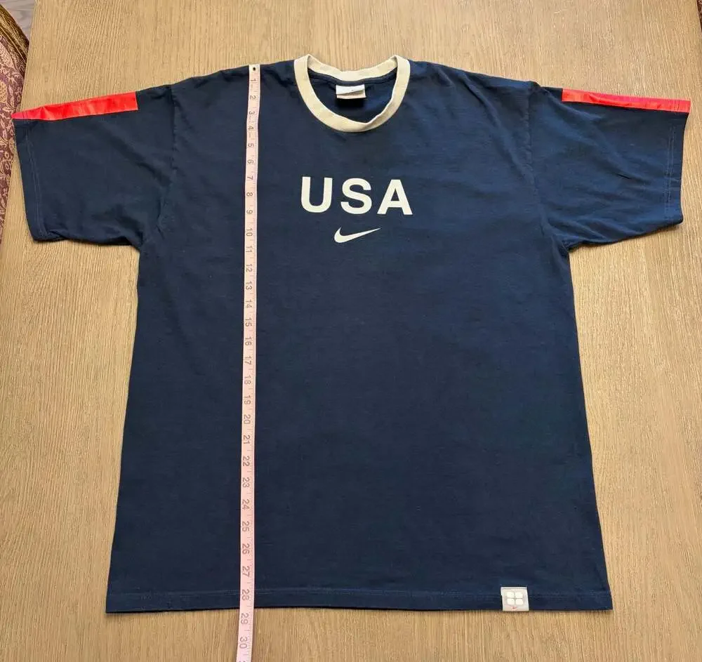 Vintage Nike Team USA Soccer Center Swoosh T Shirt Y2K Ringer Tee L